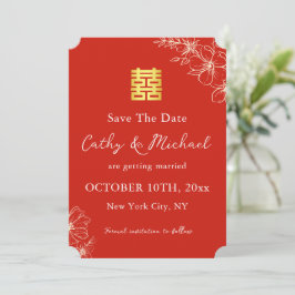 Moderne elegante Chinese trouw bloemrijke script r Save The Date