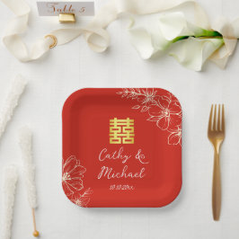 Moderne elegante Chinese trouwbloem schrift rood Papieren Bordje