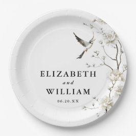 Moderne Elegante Chinoiserie Bloementuin Trouwen Papieren Bordje