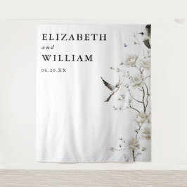 Moderne Elegante Chinoiserie Huwelijksfoto Achterg Wandkleed