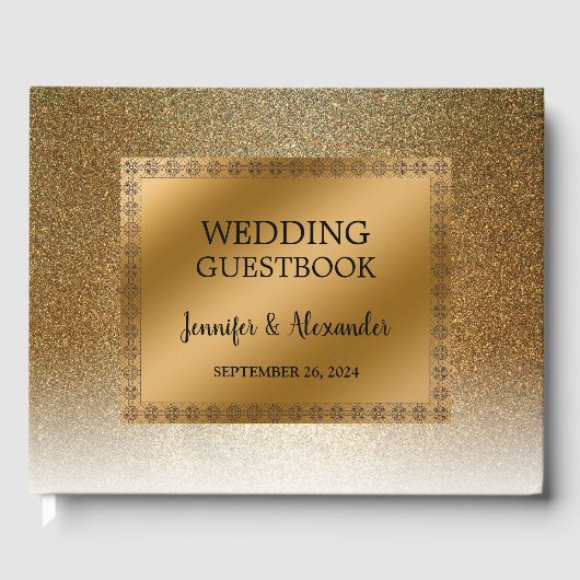 Moderne elegante chique glitter gouden bruiloft gastenboek (Voorkant)