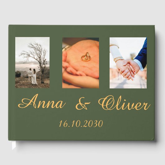 Moderne elegante chique handgeschreven foto bruilo gastenboek (Voorkant)