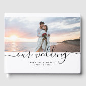 Moderne elegante chique handgeschreven foto bruilo gastenboek (Voorkant)