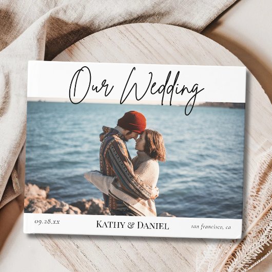 Moderne elegante chique handgeschreven foto bruilo gastenboek