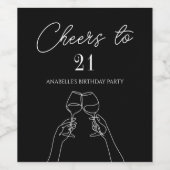 Moderne elegante chique proost op 21 verjaardagsfe wijn etiket (Enkel label)