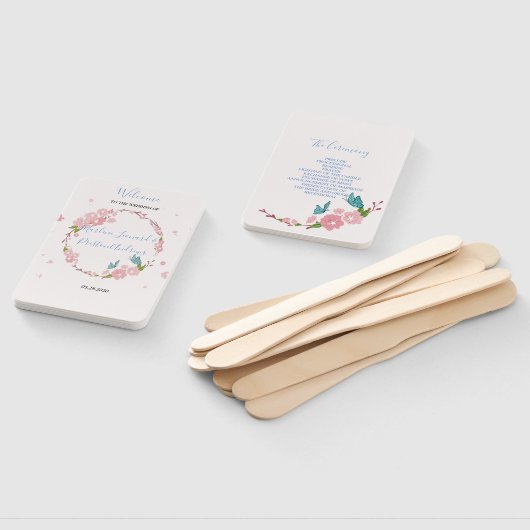 Moderne elegante chique roze bloemen met vlinder handwaaier (Niet-gemonteerd)