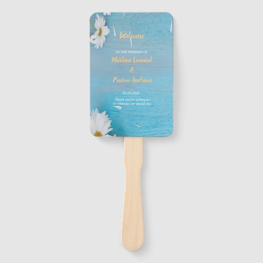 Moderne elegante chique witte bloemen met blauw handwaaier (Voorkant)