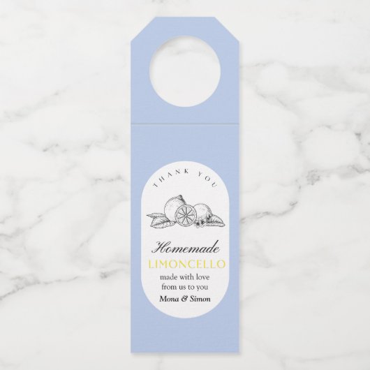 Moderne elegante citroenen Limoncello bruiloft fle Flessenhanger (Voorkant)