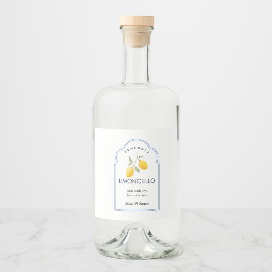 Moderne elegante citroenen Limoncello bruiloft fle Likeurfles Etiket (Voorkant)