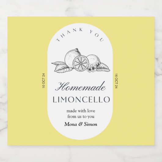 Moderne elegante citroenen Limoncello bruiloft fle Likeurfles Etiket (Enkel label)