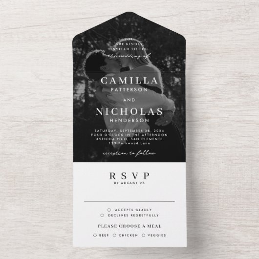 Moderne Elegante Classy Foto RSVP Bruiloft All In One Uitnodiging (Binnen)