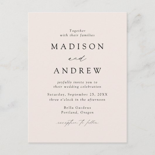 Moderne Elegante Cream QR Code Bruiloft Uitnodiging Briefkaart (Voorkant)