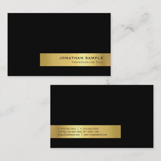 Moderne, elegante Creative Black Gold Stripe Luxe Visitekaartje (Voorkant / Achterkant)