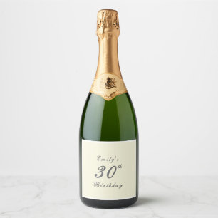 Moderne Elegante Crème 30e Verjaardagsfeest Sparkling Wijnetiket