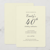 Moderne Elegante Crème 40e Verjaardagsfeest Kaart (Voorkant / Achterkant)