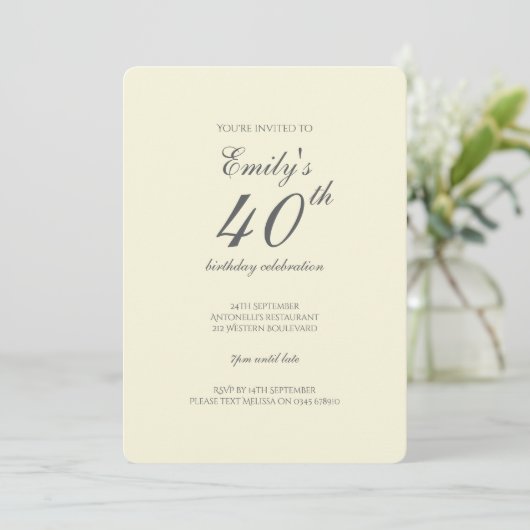 Moderne Elegante Crème 40e Verjaardagsfeest Kaart (Staand voorkant)