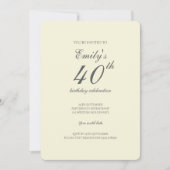 Moderne Elegante Crème 40e Verjaardagsfeest Kaart (Voorkant)