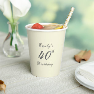 Moderne Elegante Crème 40e Verjaardagsfeest Papieren Bekers