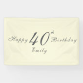 Moderne Elegante Crème 40e Verjaardagsfeest Spandoek (Horizontaal)