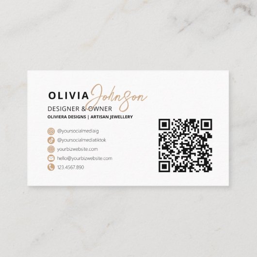 Moderne Elegante Crème + Gele Typografie QR Code Visitekaartje (Achterkant)