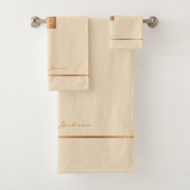 Moderne elegante crème goud chic monogrammed strep bad handdoek