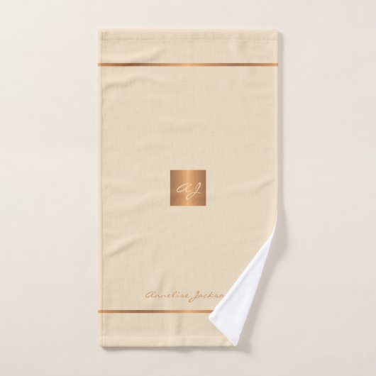 Moderne elegante crème goud chic monogrammed strep bad handdoek (Handdoek)
