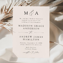 Moderne Elegante Crème Monogram Trouwdag Kaart