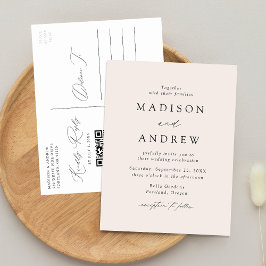 Moderne Elegante Crème QR Code Bruiloft Uitnodiging Briefkaart