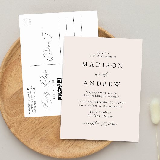 Moderne Elegante Crème QR Code Bruiloft Uitnodiging Briefkaart