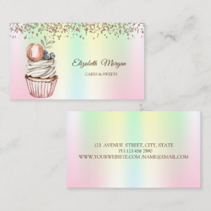 Moderne Elegante Cupcake, Snoepgoed, Macaroon Holo Visitekaartje