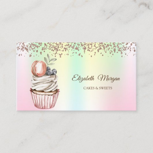 Moderne Elegante Cupcake, Snoepgoed, Macaroon Holo Visitekaartje (Voorkant)