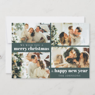 Moderne Elegante Custom Foto Kerstmis Donkergroen Feestdagenkaart