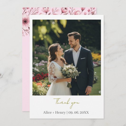 Moderne Elegante Custom Photo Wedding Dank u Bedankkaart (Voorkant / Achterkant)