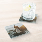 Moderne Elegante Custom Wedding Fotografie Glazen Onderzetter (Schuin)