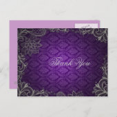 Moderne elegante Damask paarse bruiloft Bedankt Briefkaart (Voorkant / Achterkant)