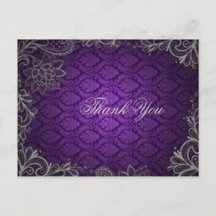 Moderne elegante Damask paarse bruiloft Bedankt Briefkaart