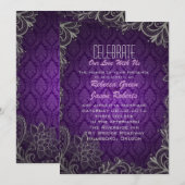 moderne elegante damast paarse bruiloft kaart (Voorkant / Achterkant)