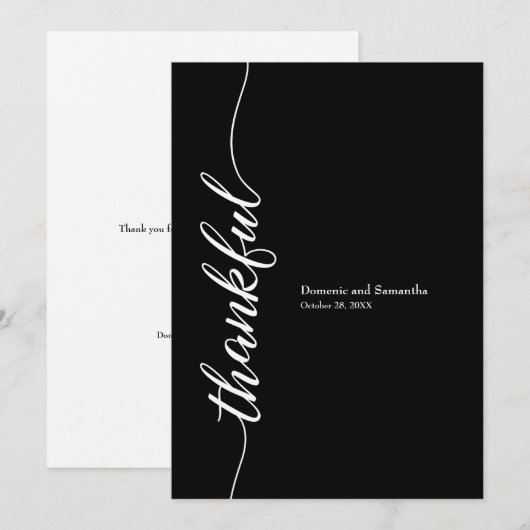 Moderne elegante "dankbare" gepersonaliseerde brui bedankkaart (Voorkant / Achterkant)