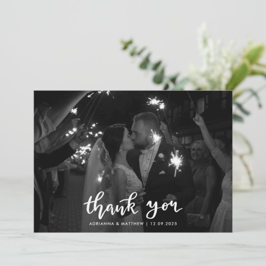 Moderne Elegante Dankjewel Script Foto  Bedankkaart (Staand voorkant)