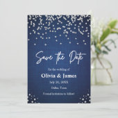 Moderne Elegante Denim en Diamanten Fotobruiloft Save The Date (Staand voorkant)