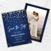 Moderne Elegante Denim en Diamanten Fotobruiloft Save The Date