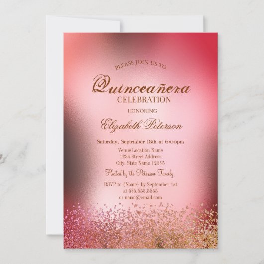 Moderne Elegante Diamanten Metallic Quinceañera Kaart (Voorkant)