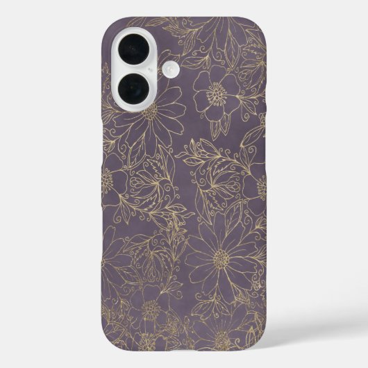 Moderne elegante donker lavendel chic gouden bloem Case-Mate iPhone case (Achterkant)