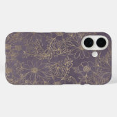 Moderne elegante donker lavendel chic gouden bloem Case-Mate iPhone case (Achterkant (horizontaal))