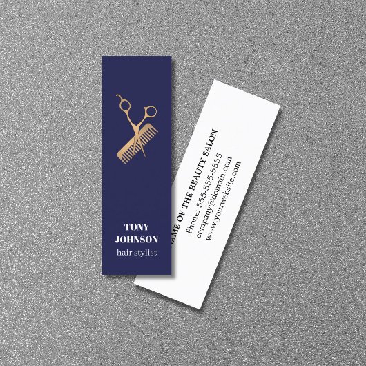 Moderne Elegante Donkerblauwe Faux Gouden Schaar K Mini Visitekaartje