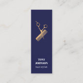 Moderne Elegante Donkerblauwe Faux Gouden Schaar K Mini Visitekaartje (Voorkant)