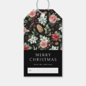 Moderne Elegante Donkere Bloemen Kerstmis Cadeaulabel (Voorkant)