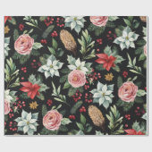 Moderne Elegante Donkere Bloemen Kerstmis Cadeaupapier (Vlak)