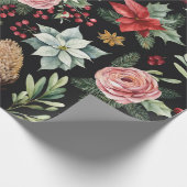 Moderne Elegante Donkere Bloemen Kerstmis Cadeaupapier (Hoek)