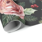 Moderne Elegante Donkere Bloemen Kerstmis Cadeaupapier (Rol Hoek)